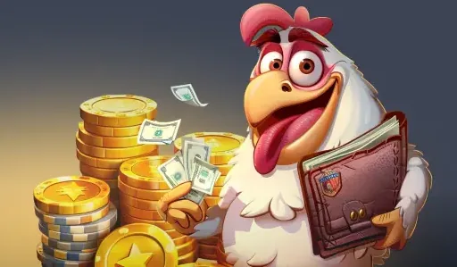 Kokobet kip met portemonnee en geld